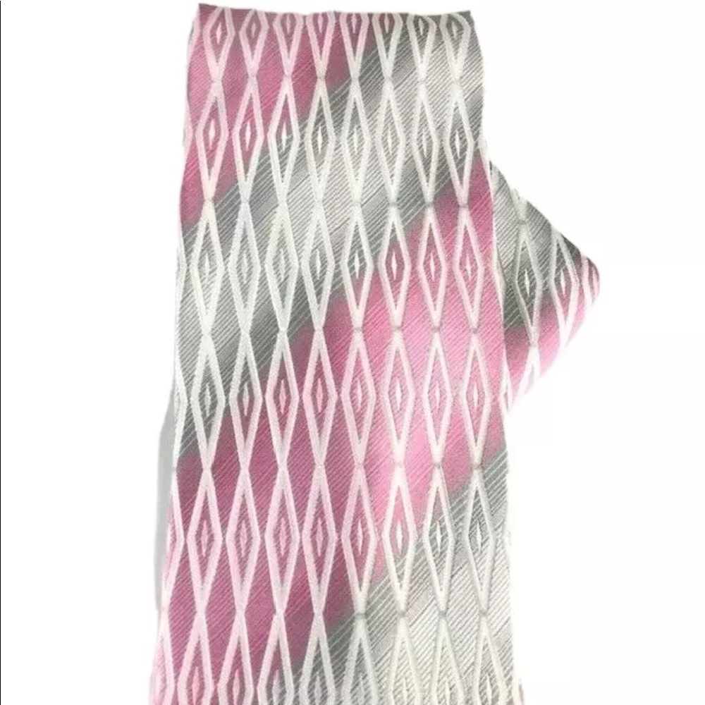 Bruno Conte Men's Tie & Hanky Set Pink, Charcoal Gray and Silver 100% Silk 4"